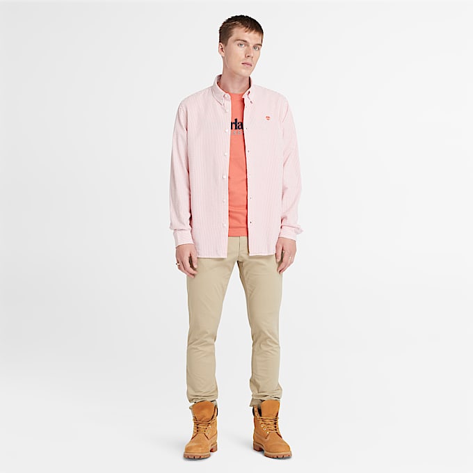 Camisa às Riscas Seersucker para Homem em cor-de-rosa