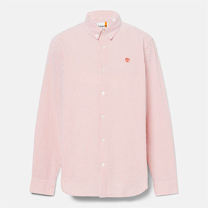 Camisa às Riscas Seersucker para Homem em cor-de-rosa