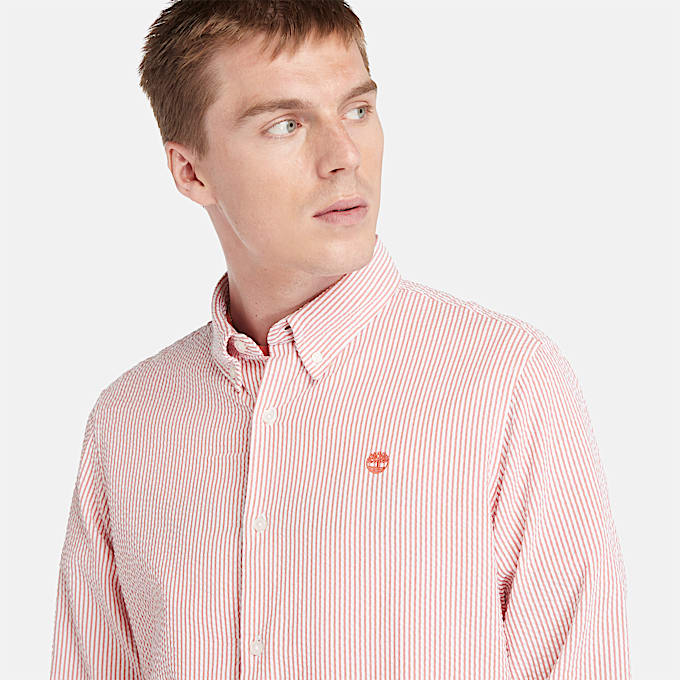 Camisa às Riscas Seersucker para Homem em cor-de-rosa