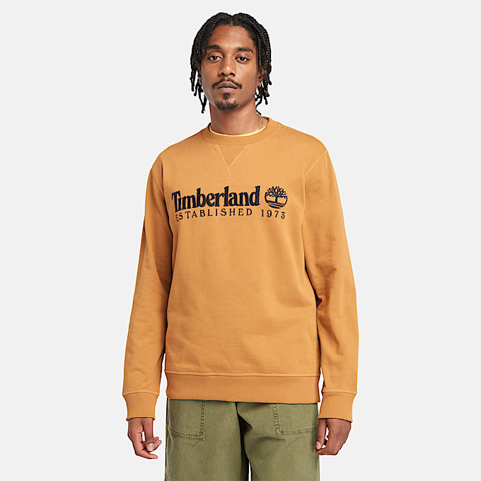Established 1973 Embroidered Logo Crewneck Sweatshirt for Men in Yellow - 1
