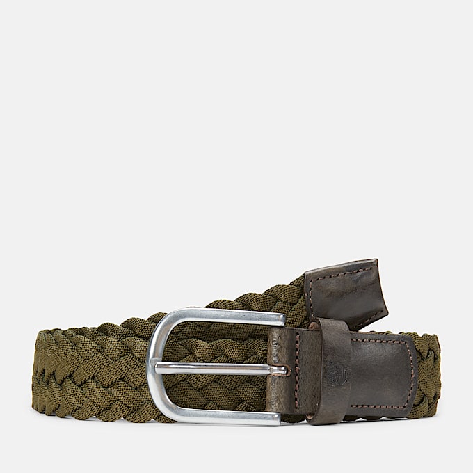 35mm Braided Belt with Leather Details for Men in Green - 1