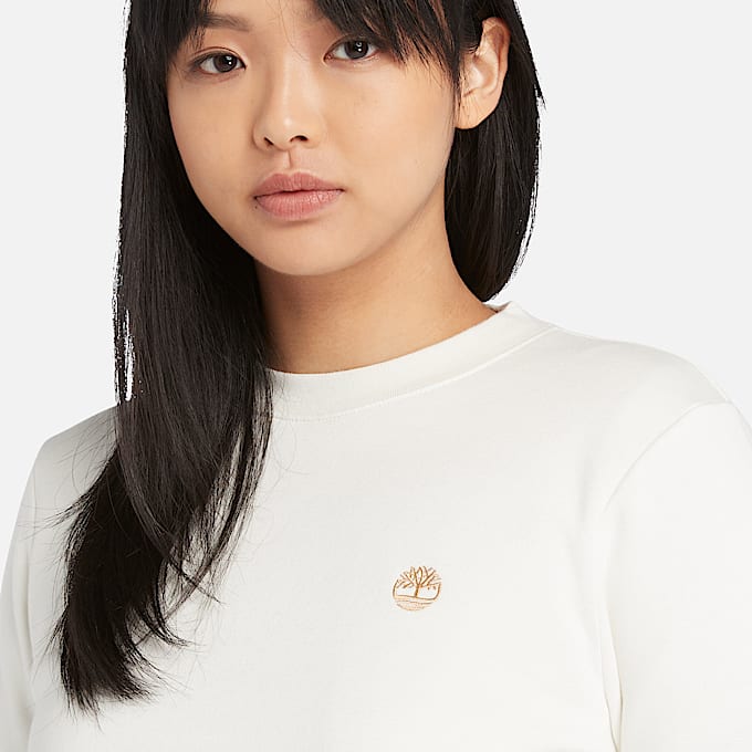 Sweatshirt mit Rundhalsausschnitt und gebürstetem Rücken für Damen in Weiß