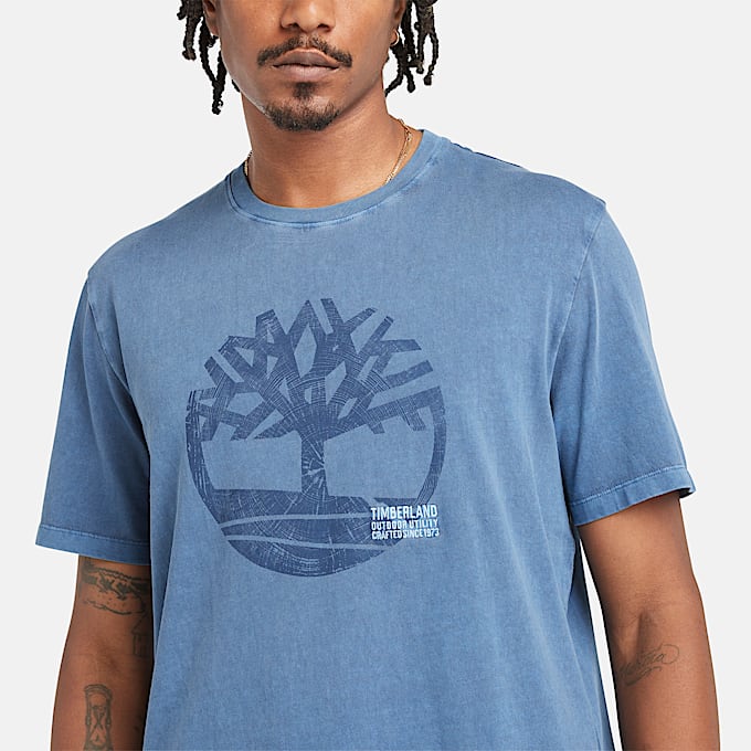 T-shirt Tingida com Logótipo Merrymack River para Homem em azul-escuro