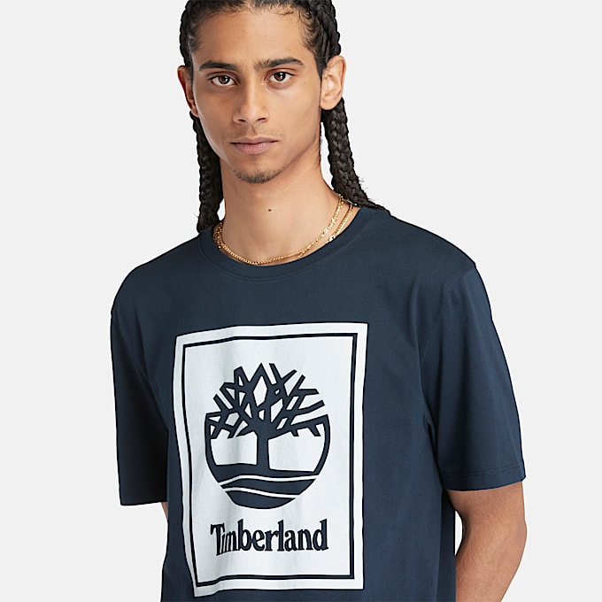 T-shirt Stack Logo Contrastante para Homem em azul-escuro