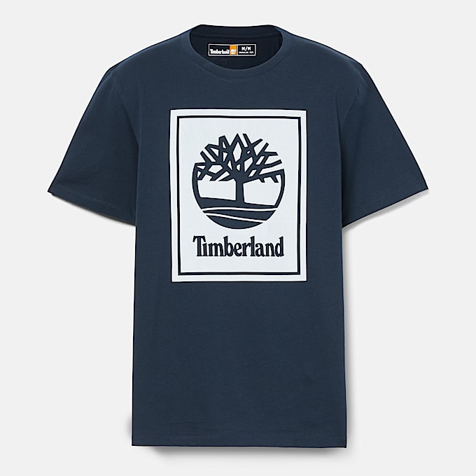 T-shirt Stack Logo Contrastante para Homem em azul-escuro