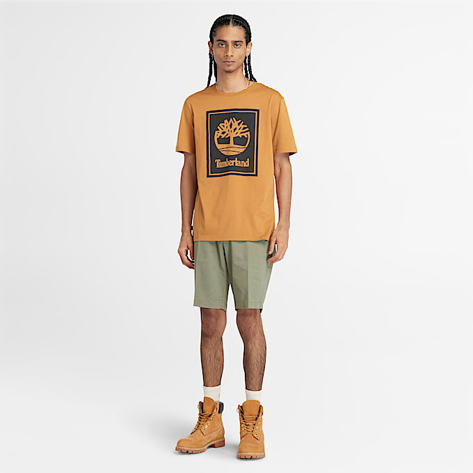 T-shirt Stack Logo Contrastante para Homem em amarelo-escuro