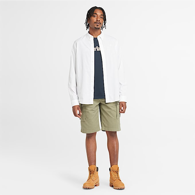 Chemise en popeline extensible à manches longues pour homme en blanc