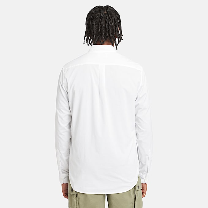 Chemise en popeline extensible à manches longues pour homme en blanc