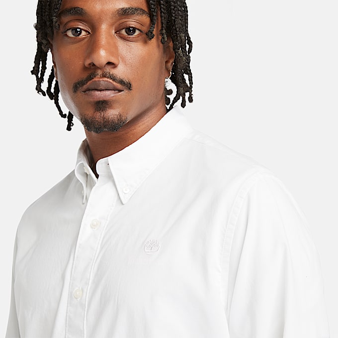 Chemise en popeline extensible à manches longues pour homme en blanc