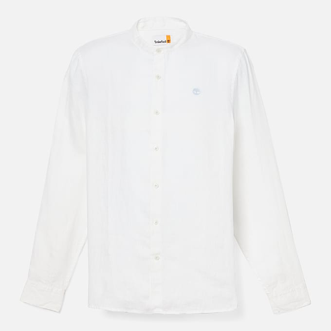 Camicia con Colletto alla Coreana in Lino Mill Brook da Uomo in bianco