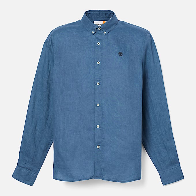 Camicia in Lino Mill Brook da Uomo in blu marino