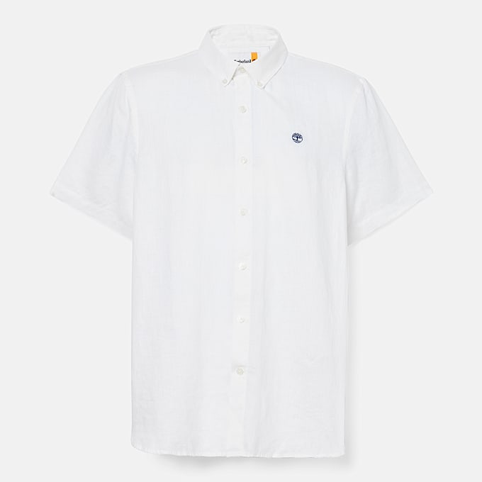 Camisa de lino Mill Brook de manga corta para hombre en blanco