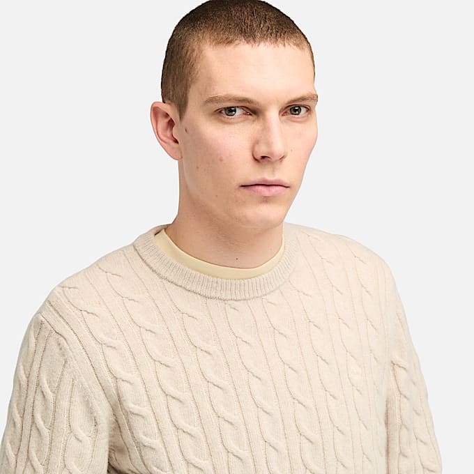 Phillips Brook Rundhalspullover mit Zopfmuster für Herren in Beige