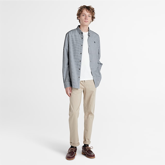 Micro-gingham Poplin Shirt for Men in Blue