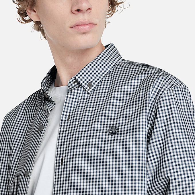 Micro-gingham Poplin Shirt for Men in Blue