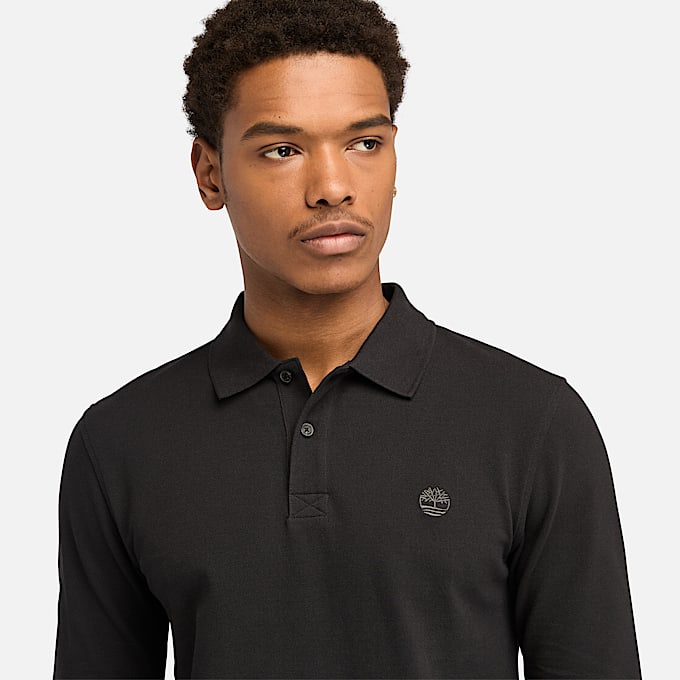 Polo en piqué Millers River à manches longues pour homme en noir