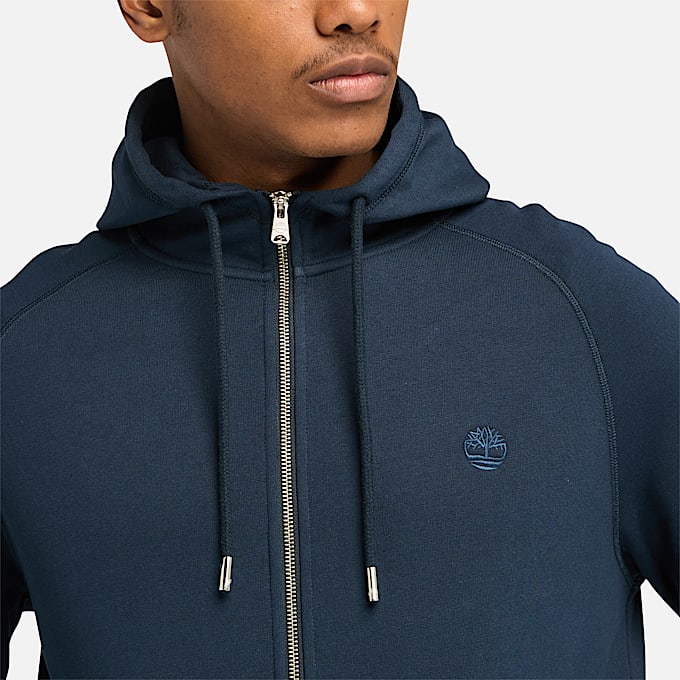 Felpa con Cappuccio, Zip Intera e Rovescio Spazzolato Exeter River da Uomo in blu scuro