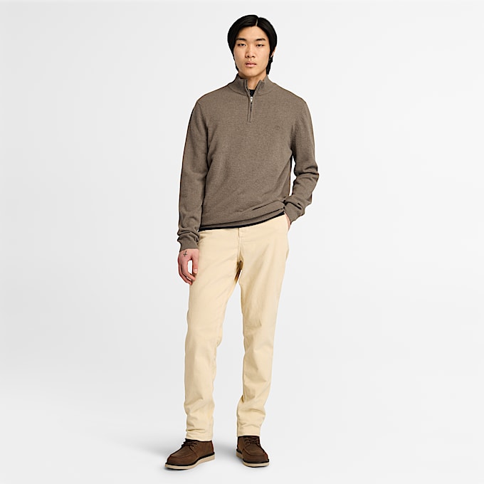Cohas Brook Merino Quarter-Zip Jumper for Men in Brown