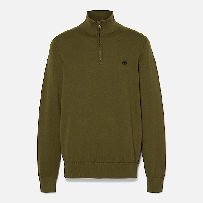 Jersey de hilo teñido con cremallera de 1/4 Williams River para hombre en verde