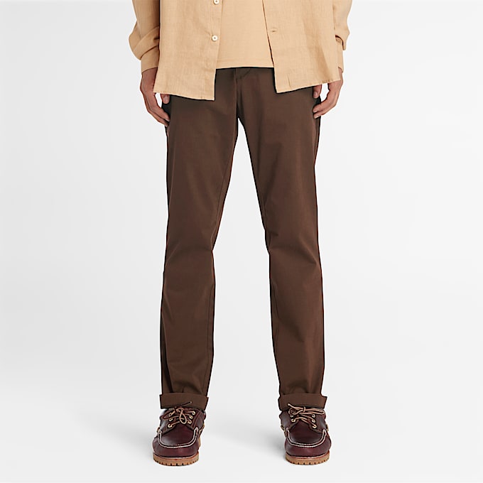Stretch Twill Chino Trousers for Men in Brown - 1