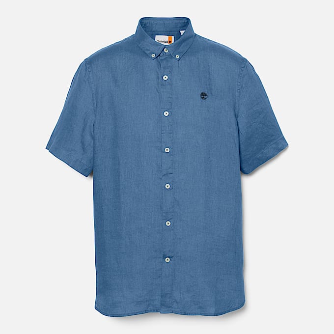 Camicia a Maniche Corte in Lino Mill Brook da Uomo in blu marino