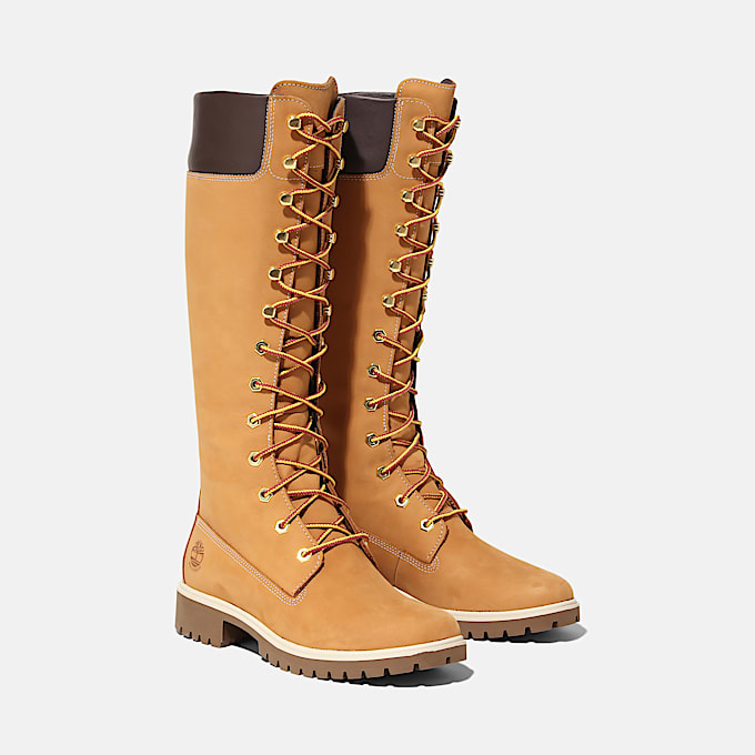 Wasserdichter Timberland Premium 14-Inch-Boot zum Schnüren für Damen in Gelb