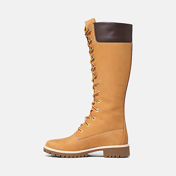 Wasserdichter Timberland Premium 14-Inch-Boot zum Schnüren für Damen in Gelb