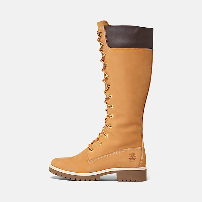 Wasserdichter Timberland Premium 14-Inch-Boot zum Schnüren für Damen in Gelb