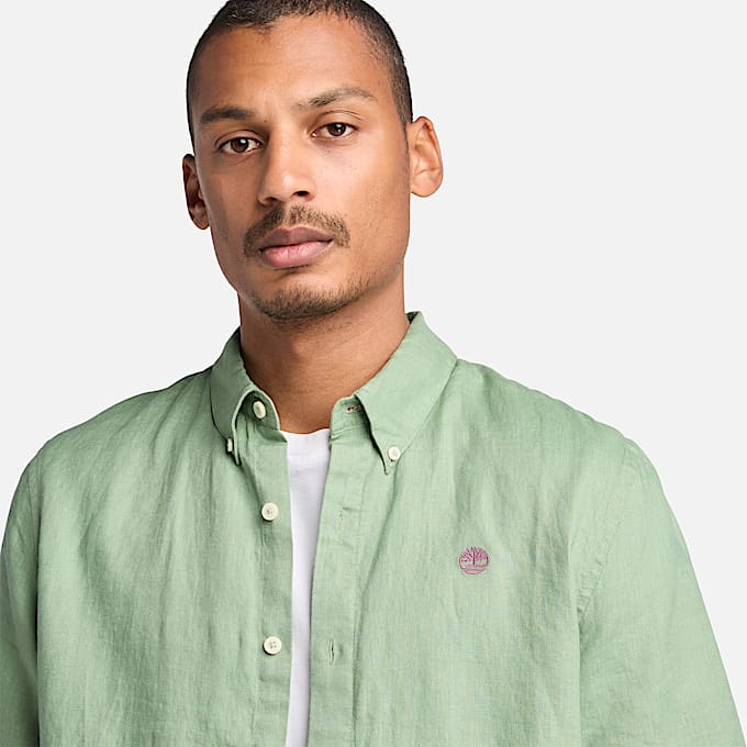 Mill Brook Linen Short-Sleeve Shirt for Men in Light Green