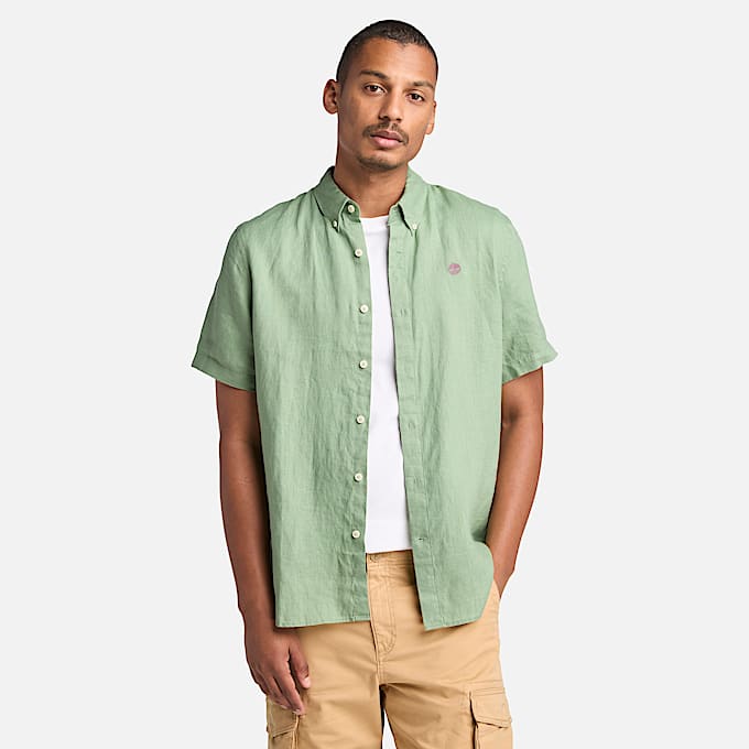 Mill Brook Linen Short-Sleeve Shirt for Men in Light Green - 1