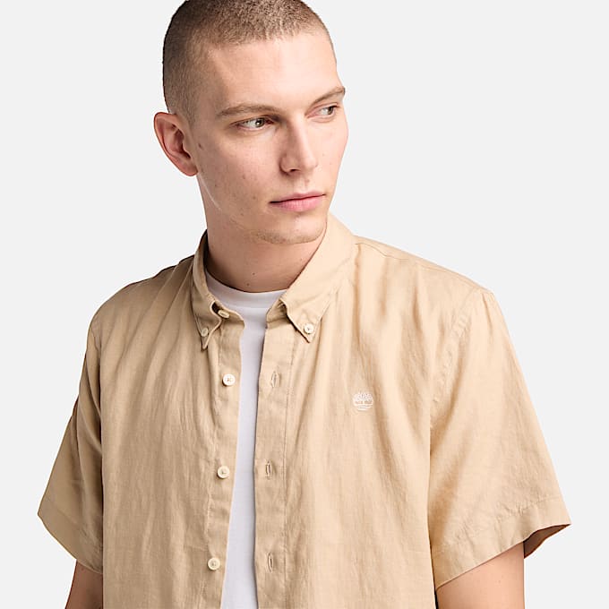 Chemise à manches courtes en lin Mill Brook pour homme en beige