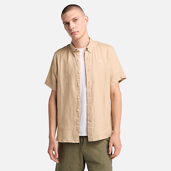 Mill Brook Linen Short-Sleeve Shirt for Men in Beige - 1