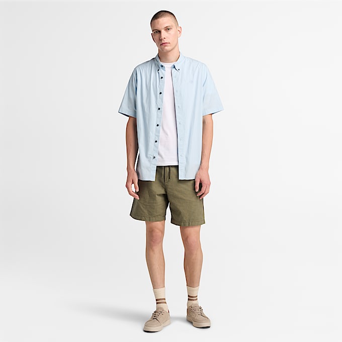 Chemise en popeline stretch à manches courtes pour homme en bleu clair