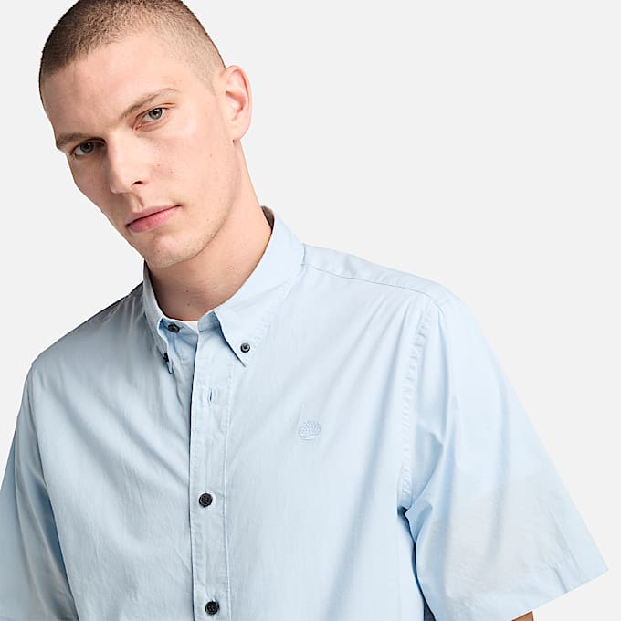 Chemise en popeline stretch à manches courtes pour homme en bleu clair