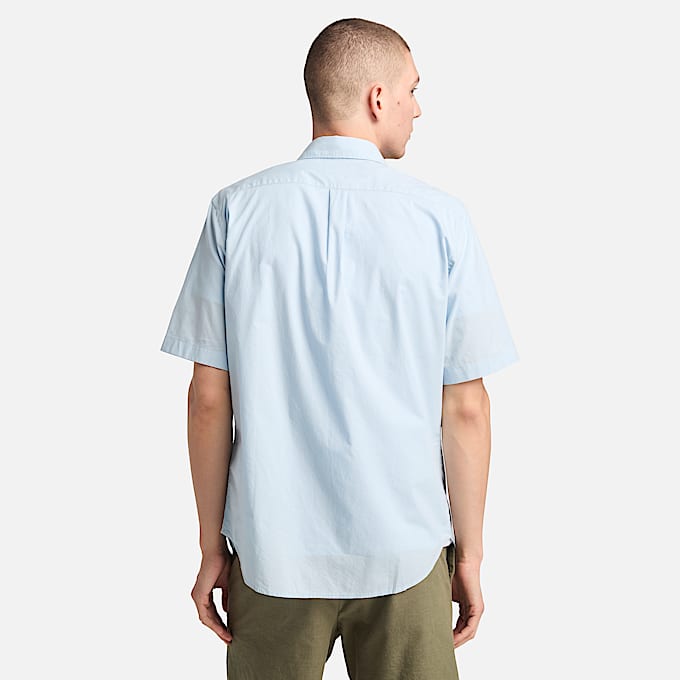 Chemise en popeline stretch à manches courtes pour homme en bleu clair
