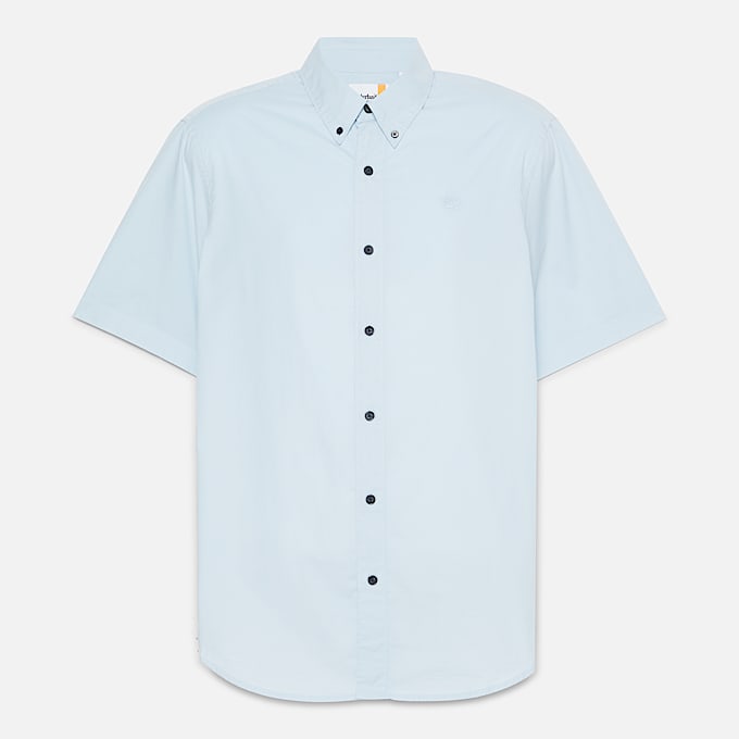 Chemise en popeline stretch à manches courtes pour homme en bleu clair