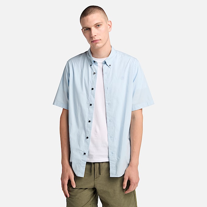 Chemise en popeline stretch à manches courtes pour homme en bleu clair - 1