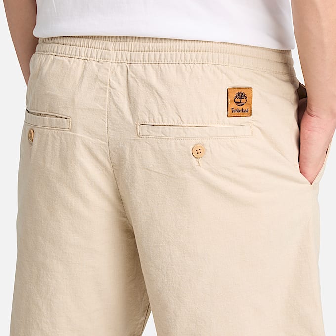 Pantalones cortos de lino de algodón para hombre en beis