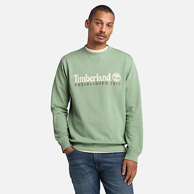 Sudadera de cuello redondo con logotipo Established 1973 bordado para hombre en verde - 1