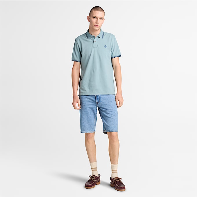 Polo en piqué avec liserés Millers River pour homme en bleu clair