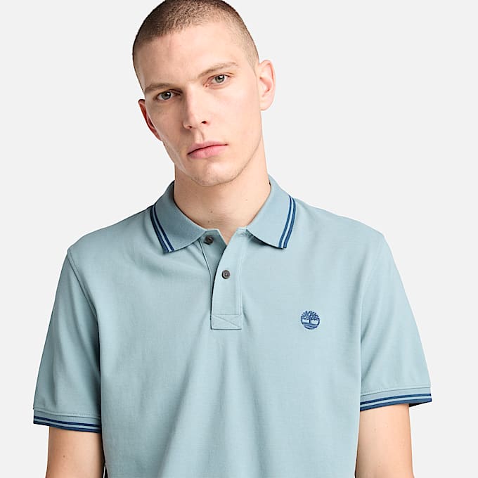 Polo en piqué avec liserés Millers River pour homme en bleu clair