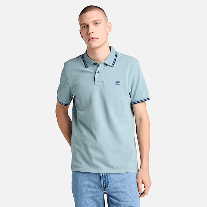 Millers River Tipped Pique Polo for Men in Light Blue - 1