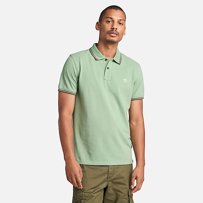 Millers River Tipped Pique Polo for Men in Green - 1