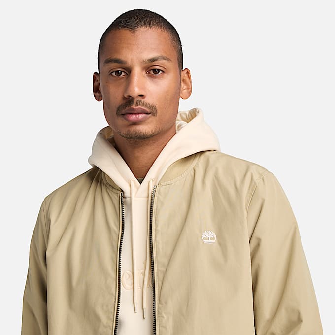 Durable Water Repellent Bomber Jacket for Men in Beige