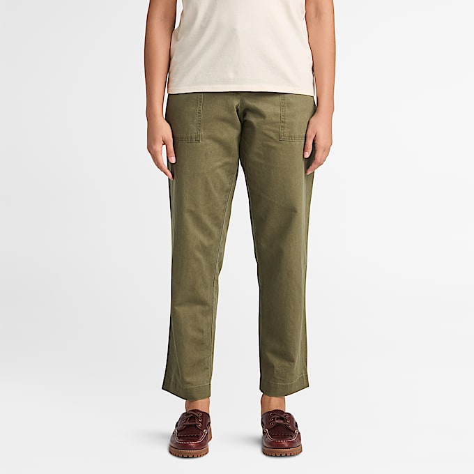 Linen Utility Fatigue Trouser for Women in Green - 1