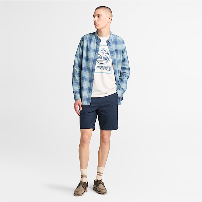 Poplin Check Shirt for Men in Navy