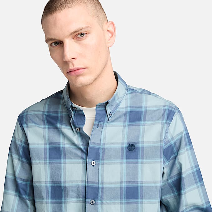 Poplin Check Shirt for Men in Navy