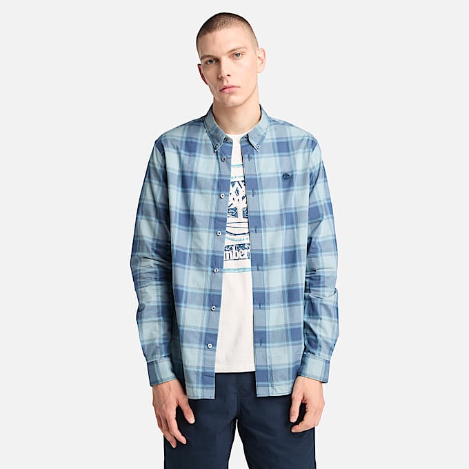 Chemise à carreaux en popeline pour homme en bleu marine - 1
