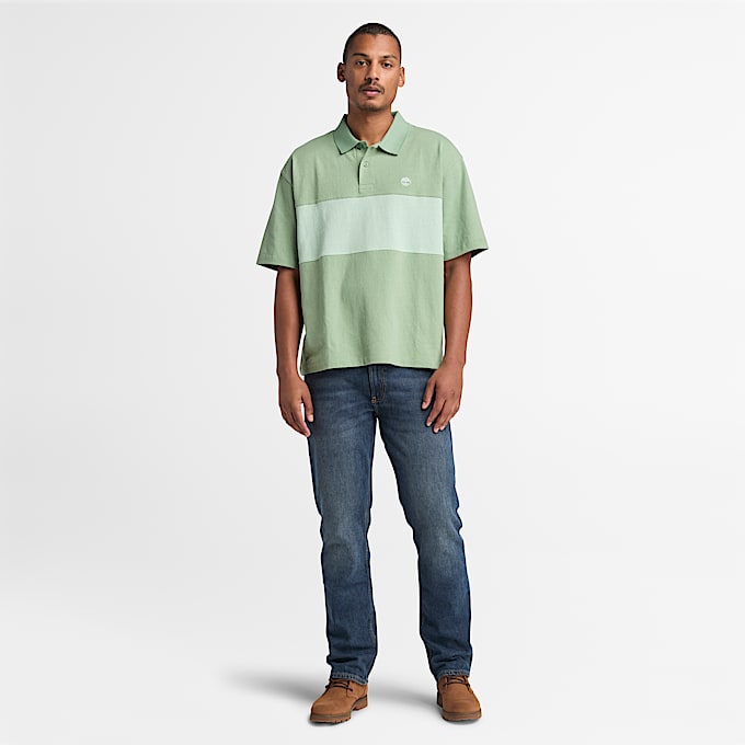 Colour Block Rugby Polo for Men in Green