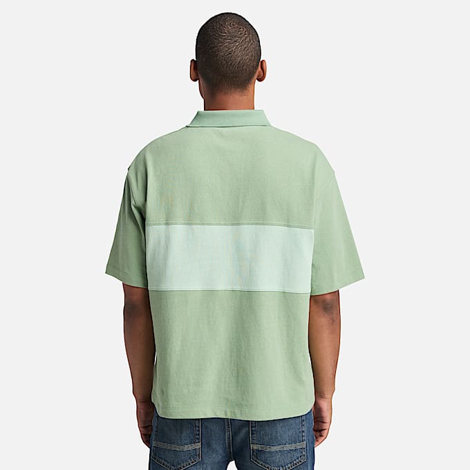 Colour Block Rugby Polo for Men in Green